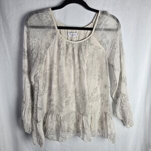 Luisa Ricci Womens Small Floral 100% Silk Blouse Ruffle Hem Ethereal Fairycore